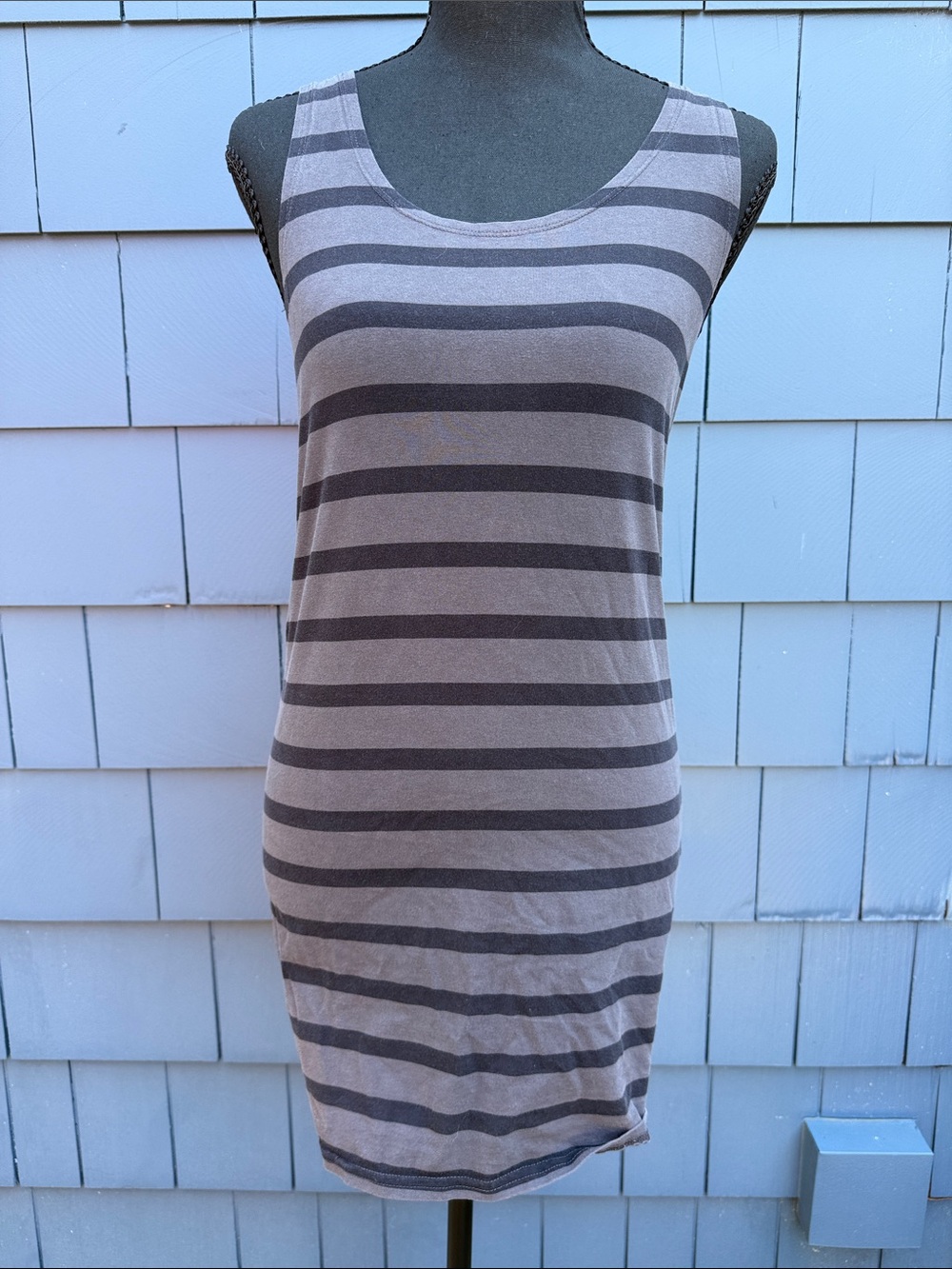 H&M Gray and Taupe Striped Tank Top large stretch long